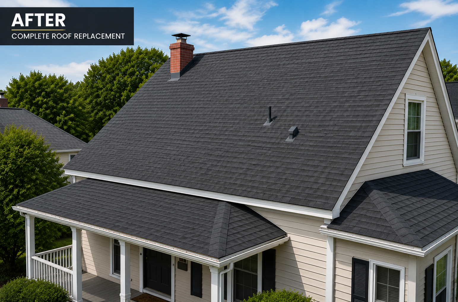 Newly installed architectural shingles on the Smith residence